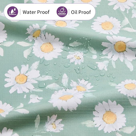 55×55 Heavy Duty Vinyl Tablecloth, 100% Waterproof PVC Table Cover with Floral Daisy Print, Heat Resistant & Wipeable Plastic Table Cloth for Kitchen Dining Room Outdoor Picnic Party Decor