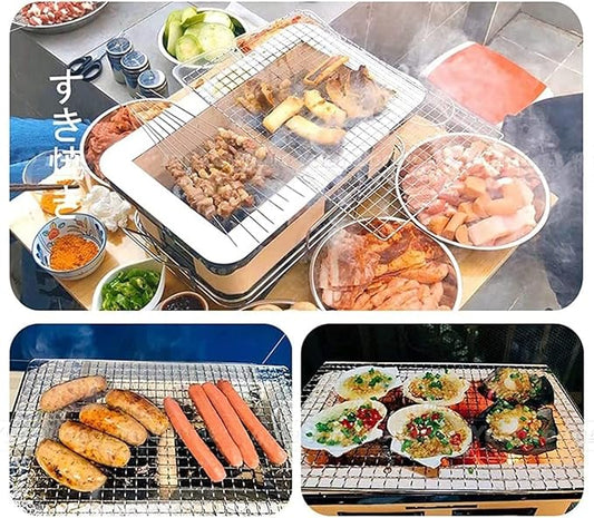 Table Top Japanese Yakiniku Yakitori Charcoal Grill Traditional Earthware Barbecue Cooker Stove with Wire Mesh Grill for Backyard Outdoor Cooking