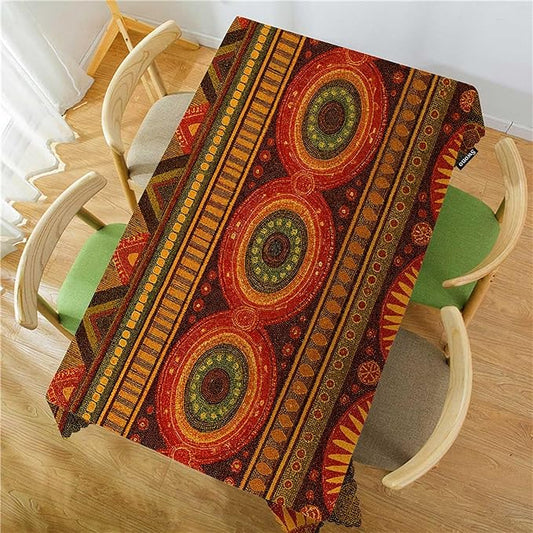 Swono Tribal Pattern Table Cover Ethnic Geometric African Stripes Red 50x72 Inch Table Cloth for Rectangle Tables Buffet Parties Coffee BBQ and Dinning Tablecloth