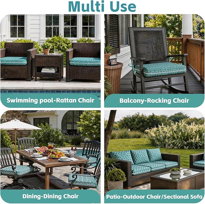COZYVIDA Outdoor Chair Cushions Set of 4, 20"x20" Square Seat Pads with Tie Straps and YKK Zippers, 30D High-Density Foam, Water-Resistant Fabric,UV-Resistant 1000+ Hrs