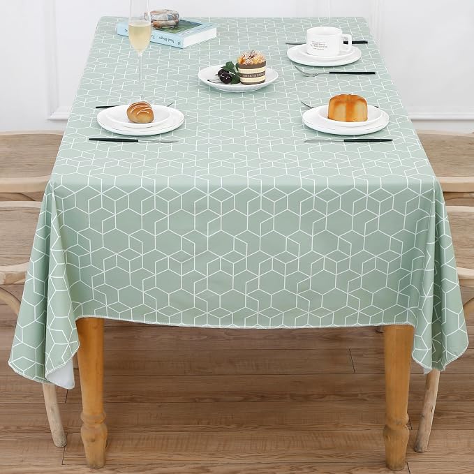 Heavy Duty Vinyl Tablecloth with Flannel Backing Waterproof Oil-Proof Plastic Table Cloth Stain-Resistant Wipeable Rectangle or Square Table Cover for Indoor and Outdoor (Green Grid,54x54 Inch)
