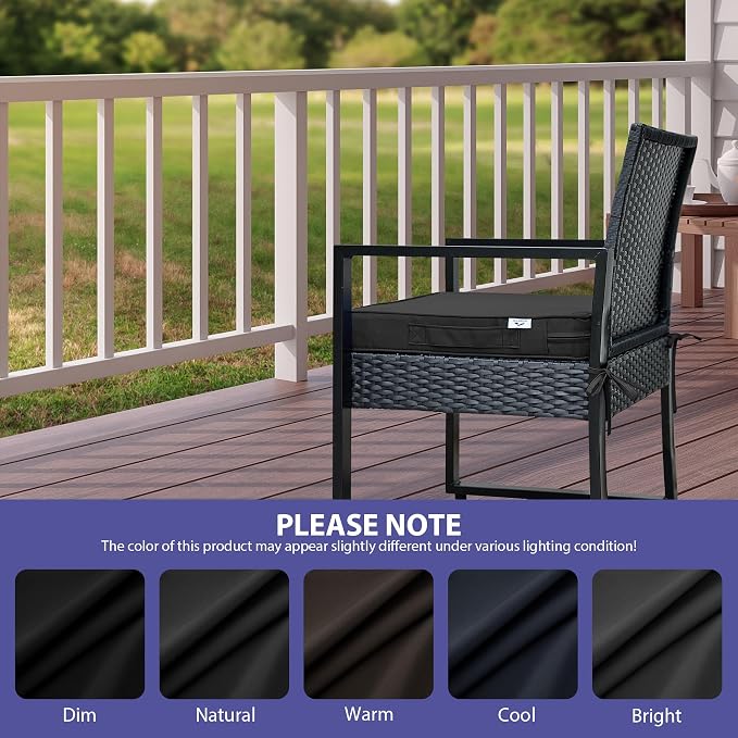 IPYNBAP Outdoor Chair Cushions Set of 4 -Waterproof Outdoor Seat Cushions for Patio Furniture, Patio Chair Cushion with Handle and Ties, Out Door Chair Pads,18.5x16x3-Square, Black