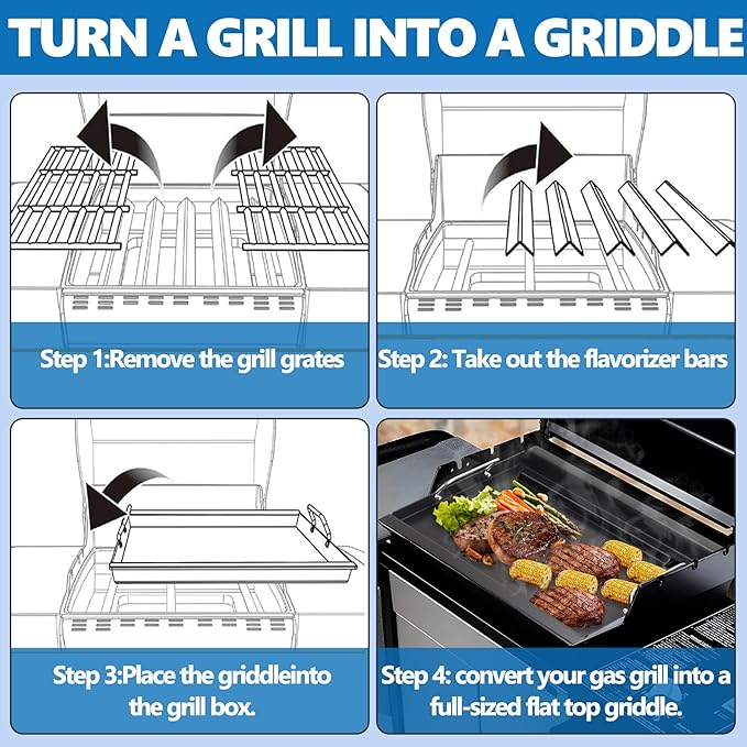 SafBbcue Full Size Griddle Insert for Weber Spirit 400 Series Flat Top Grills, Carbon Steel Griddle Insert for Weber Spirit E425/435 EP425/435 SP425/435 EX425 EPX435 Grill Replacement Parts, Non-stick