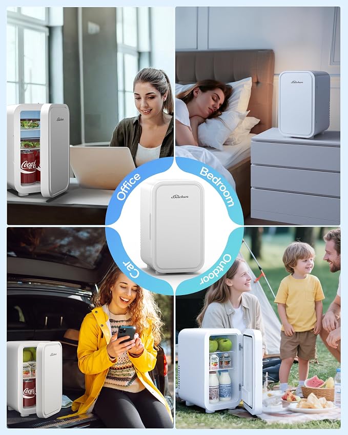 BEICHEN Mini Fridge,6 Liter / 8 Can Small Fridge for Bedroom, Car, Office & Dorm, 110V AC/DC Portable Thermoelectric Cooler & Warmer for Skincare, Food, Drinks, White