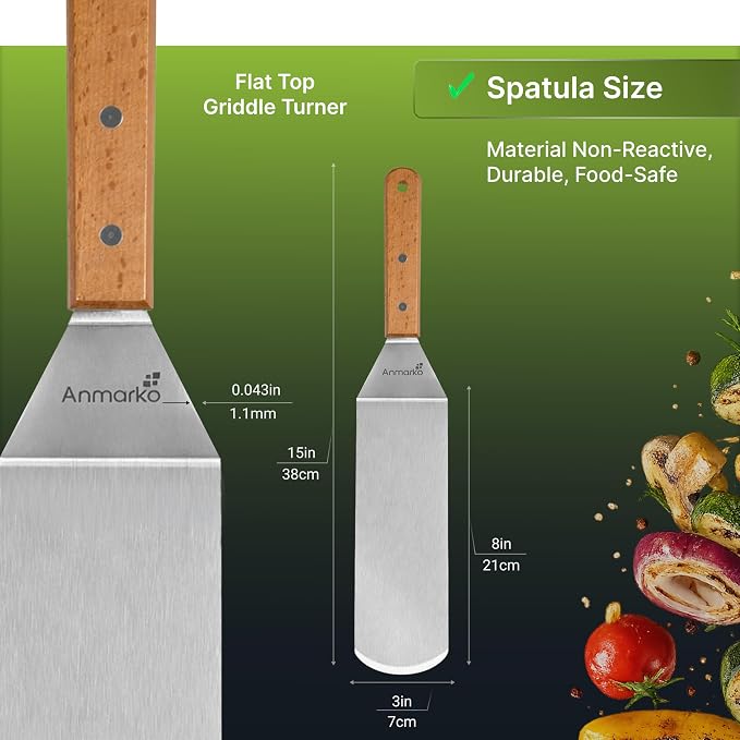 Stainless Steel Spatula with Wooden Handle, Food Spatula with S-Hook