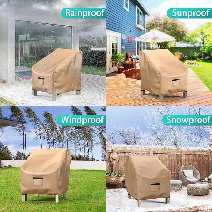 2 Pack Outdoor Patio Chair Covers Waterproof 30"Wx27"Dx36"H, Brown | Patio Furniture Covers Protect from Rain, Dust & UV; Heavy-Duty Oxford Fits Lounge, Deep Seat & High Back Chairs on Lawns