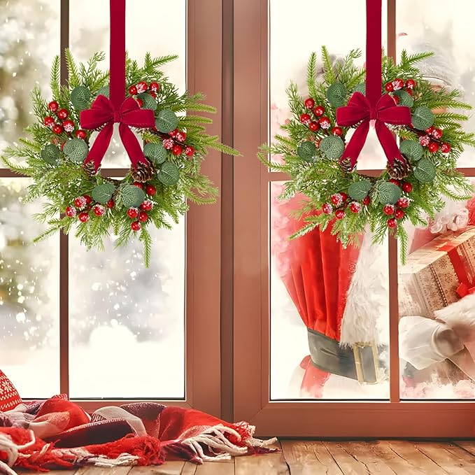Waipfaru 18 Pcs Small Christmas Wreath, Mini Wreaths for Cabinets, Christmas Wreaths for Windows Kitchen Front Door Candle Rings Fireplaces Table Centerpiece Indoor Outdoor Decorations