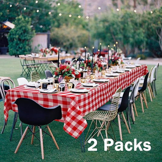 Hiasan Red and White Plaid Tablecloth Waterproof, 2 Pack, 54 x 80 inch - Buffalo Checkered Table Cloth Rectangle for Kitchen/Outdoor Picnic/Dining/Spring Party