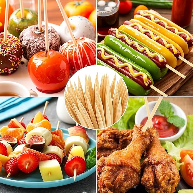 HANSGO 100PCS Candy Apple Sticks, 5 mm 6.25 inch Bamboo Skewers for Caramel Apple Cotton Candy Sticks Lollipop BBQ Corn Dog