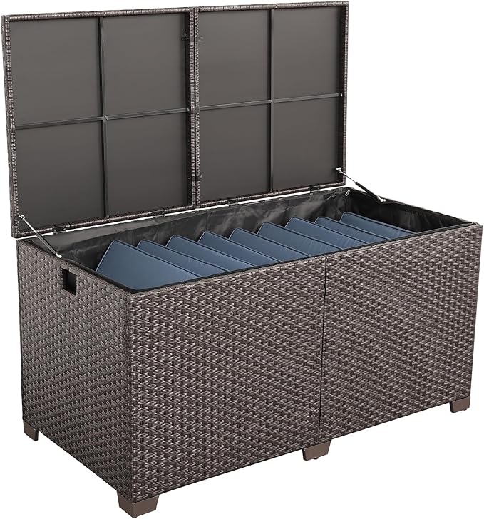 Lviden 180 Gallon Deck Storage Box Outdoor Storage Box Large Patio Storage Bin with Waterproof Lining Bag Cushion Storage Bin Outdoor, Brown