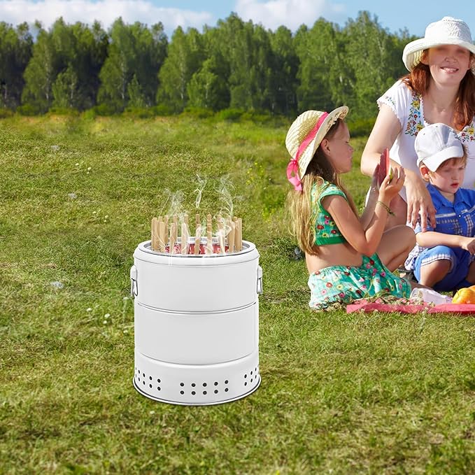 Portable Smokeless Barbecue Charcoal Barrel Grill, Stainless Steel Surround Charcoal Kebab Grill with 22 Skewers & BBQ Cooking Grate, Outdoor Camping Patio Backyard Fire Pit for Family Party