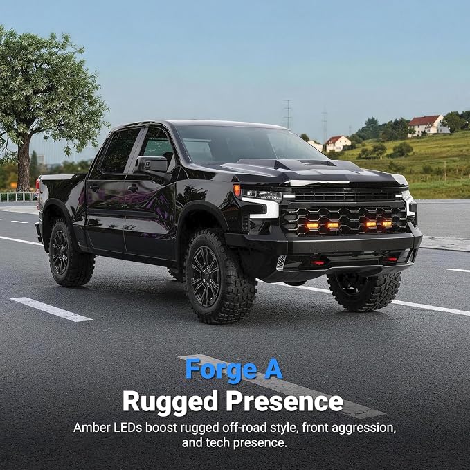4pcs LED Front Grille Lights Compatible with 2022-2025 Chevy Silverado 1500 ZR2 Decorative Grille Lights with Fuse Wire Front Lamps Replacement for 2022-2025 Chevy Silverado Accessories