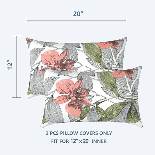 LVTXIII Outdoor Pillow Covers 12x20 Inch Fade Resistant Patio Lumbar Pillow Covers, All Weather Throw Cushion Cases for Sofa Couch Decoration, 2 Pack, Clemens Noir Pink
