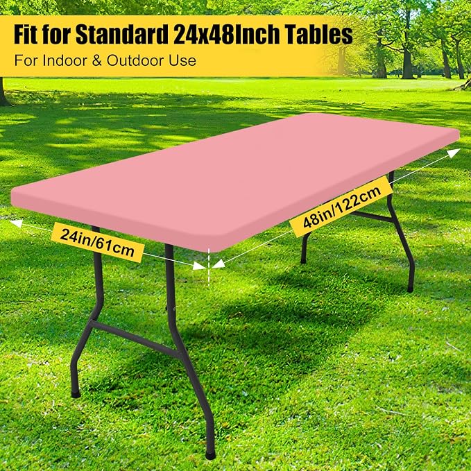 Smiry Rectangle Picnic Table Cloth, Waterproof Elastic Fitted Tablecloths for 4 Foot Tables, Washable Polyester Table Cover for Camping, Indoor and Outdoor (Dusty Pink, 24"x48")
