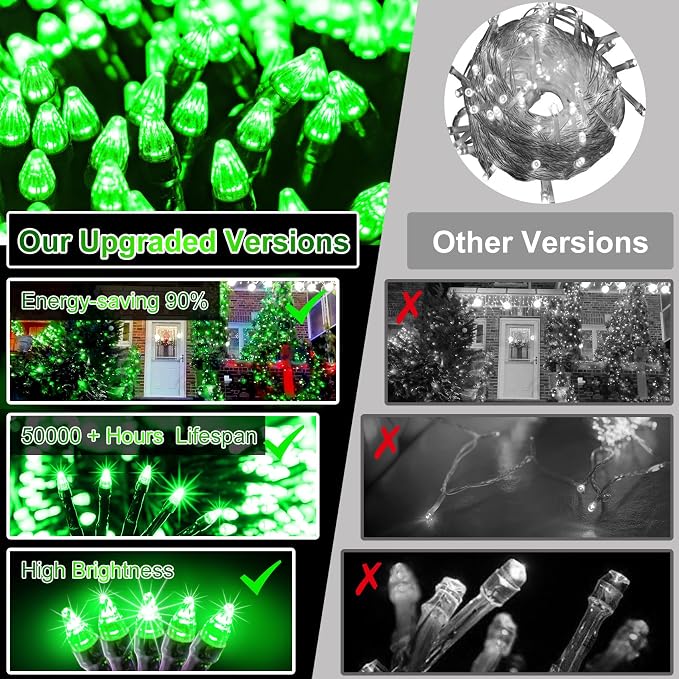 750 LED 256ft Outdoor Christmas Lights, Super Long String Lights 8 Modes Timer Memory, Outsite Waterproof Dark Green Wire Fairy Light Strings for Xmas Tree Wedding Holiday Party Decorations Green