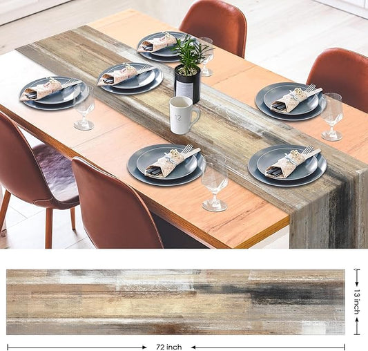 Emvency Farmhouse Table Runner, Abstract White and Brown Art Painting for Kitchen Coffee Table Family Dinners Holiday Parties Wedding Events Decor(13x72 inch)