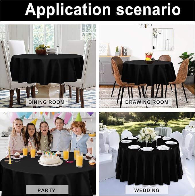 DWCN Round Tablecloth 120 Inch - Waterproof & Stain Resistant Spillproof Washable Polyester Fabric for Dining Room Kitchen, Dining, Party, Weddings and Restaurants, Black
