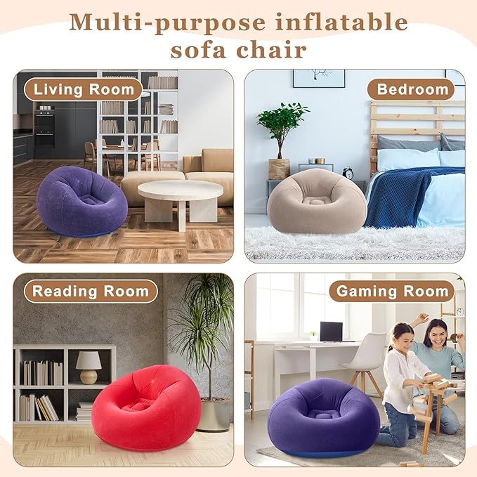 Realspring 6 9 12 Pcs Inflatable Bean Bag Chairs for Adults with Electric Air Pump, Blow up Couch Folding Portable Inflatable Couch Lazy Sofa for Outdoor Movie Night Camping(Coffee,Blue,Red,6 Pcs)