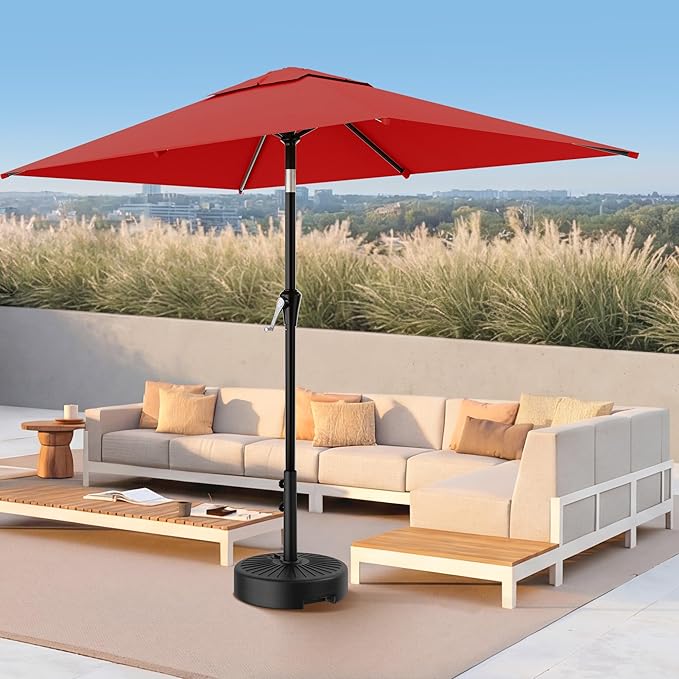 AreShark 6.5' x 10' Rectangular Patio Umbrellas for Outdoor, Outdoor Table Umbrella, Large Outdoor Patio Umbrellas with 6 Sturdy Ribs for Pool, Garden, Deck & Market (Red)