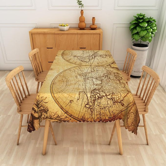 Leyiyi Retro World Map Tablecloth Vintage Globe Map Geography Rectangle Tablecloth Adventure World Awaits Party Decoration Table Covers for Dining Room Kitchen Party Camping BBQ 70x108inch