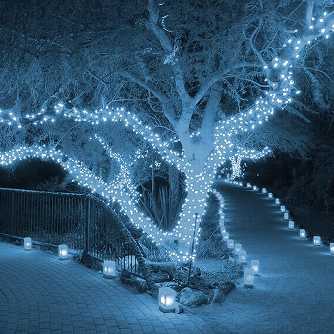 Dazzle Bright 300 LED Christmas String Lights, 100 FT Connectable Waterproof String Lights Green Wire with 8 Modes, Christmas Decorations for Indoor Outdoor Xmas Party Yard Garden (White) (Pack of 2)