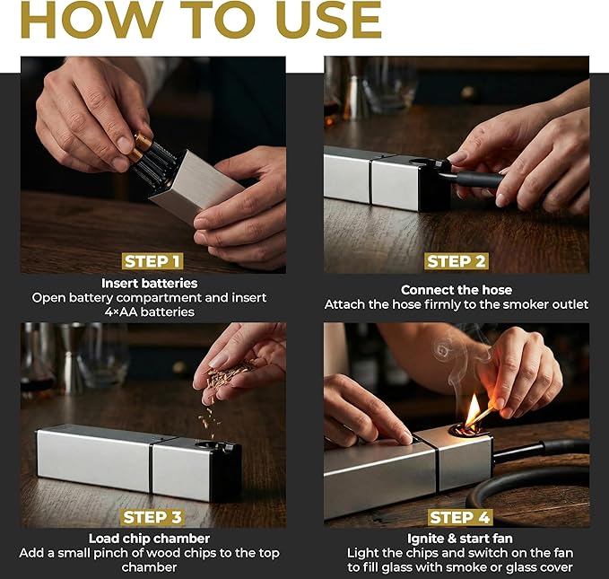 Cocktail Smoker Kit Holiday gift set - Indoor Drink & Food Infuser with Wood Chips | Old Fashioned Whiskey Bourbon Smoker Gift