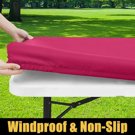 Smiry Rectangle Picnic Table Cloth, Waterproof Elastic Fitted Tablecloths for 6 Foot Tables, Washable Polyester Table Cover for Camping, Indoor and Outdoor (Fuchsia, 30"x72")