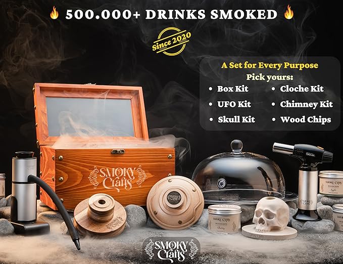 Smoky Crafts 5 x 2oz Wood Chips for Cocktail Smoker (Set of 5: Cherry, Hickory, Apple, Mesquite, Walnut) - 5 Flavors of Smoking Gun Wood Chips - Whiskey Gifts for Men