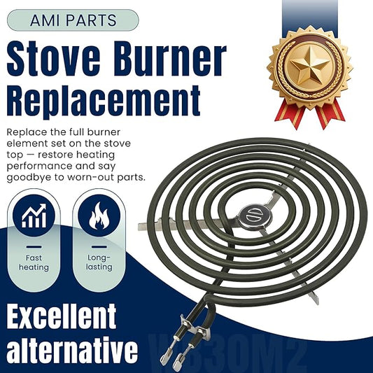 WB30M2 Range 8" Large Surface Burner Element Coil Replacement Fit for G.E 6 Turns Electric Stove Range Burner by AMI PARTS