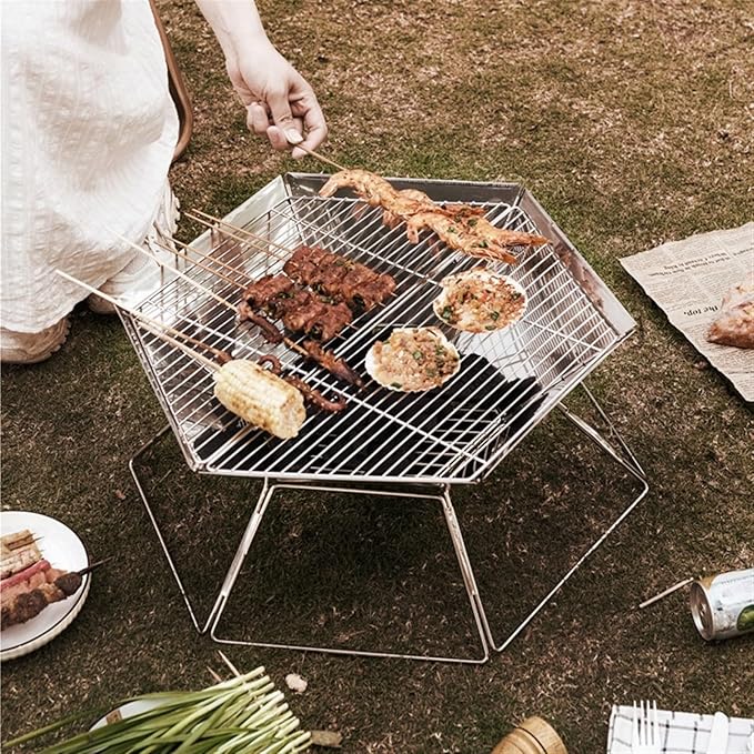 Charcoal Grills Outdoor Stainless Steel Electroplated Barbecue Grill Camping Home Multifunctional Portable Folding Barbecue Grill Outdoor Grill (Color : A, Size : 50 * 43 * 21.5cm)