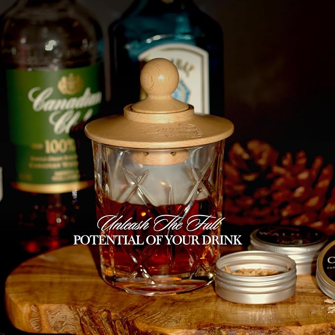 Cocktail Smoker Kit - Old-Fashioned Drink Smoker with Torch - 4 Kinds of Wood Chips for Men, Dad, Husband, Brother or Whiskey/Bourbon Lover - Butane not Included