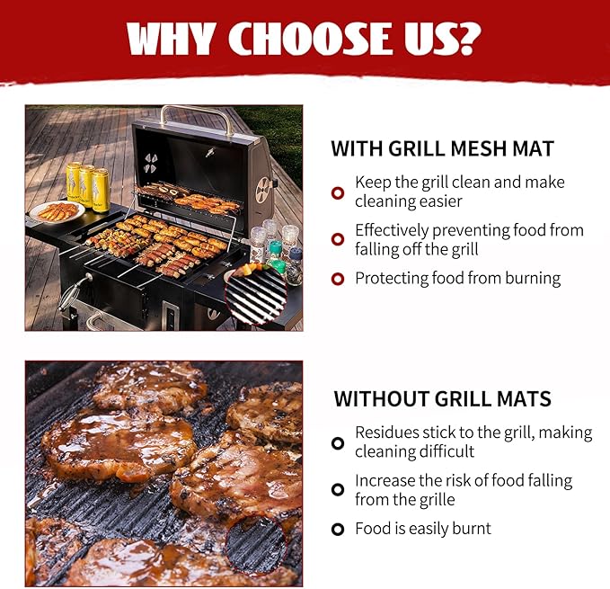 6 Pcs BBQ Grill Mesh Mat, 15.75 x 13 Inch Non-Stick Reusable Barbecue Grilling Mat Easy to Clean, Heavy Duty Heat Resistant Cooking Mesh Mat Suitable for Outdoor Smoker, Pellet, Gas, Charcoal Grills