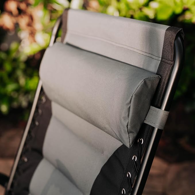 Backyard Expressions Deluxe XL Padded Recliner Zero Gravity Chair – Ergonomic Anti-Gravity Lounger with Folding Design, Side Tray, and Adjustable Headrest