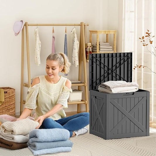 32 Gallon Resin Deck Box Outdoor Storage Box for Patio Furniture,Outdoor Cushions,Garden Tools and Pool Supplies,Waterproof,Lockable(Black,32Gal)