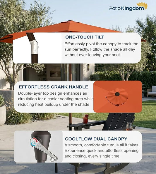 PatioKingdom 10FT Patio Umbrella with Push Button Tilt and Crank, Outdoor Market Umbrella with 8 Fiberglass Ribs, UV Protection Table Umbrella for Pool,Backyard,Garden,Deck