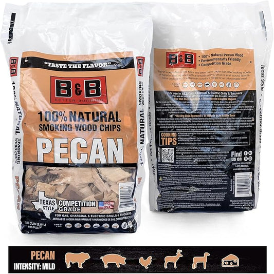BBQ Pecan Wood Chips for Smoker (2-Pack) 3 lb Total, 100% All-Natural Smoker Wood Chips for Electric Smoker, Charcoal & Gas Grills, and Campfires – Made in USA