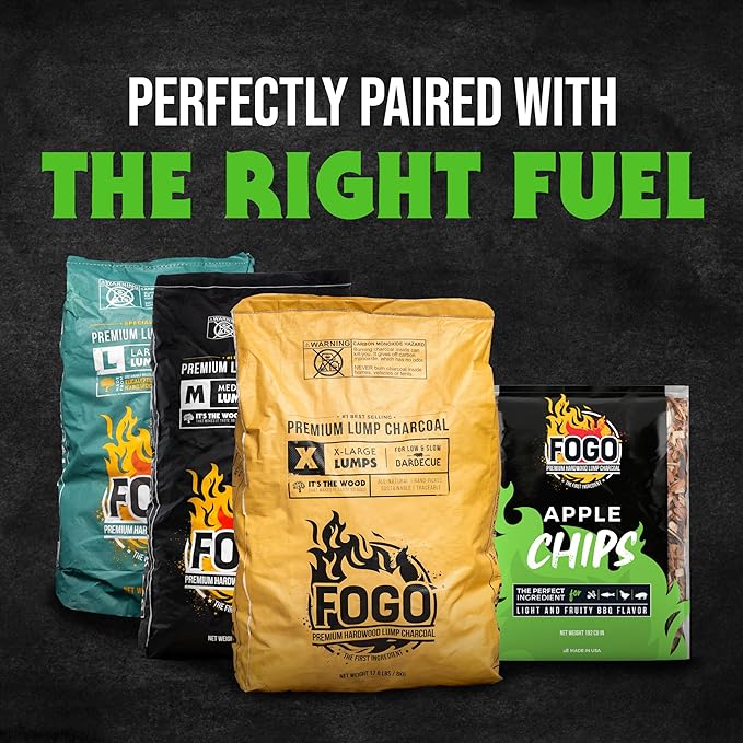 FOGO Apple Wood Chips for Grilling and Smoking, Mild Fruity BBQ Flavor for Charcoal and Gas Grills, Made in USA, 1.4 lb Bag, 6-Pack