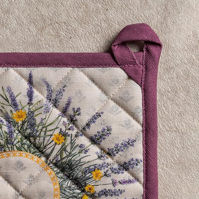 Maison d' Hermine Pot Holders 100% Cotton Heat Resistant Potholders 8" x 8" Hot Pads with Loop BBQ Cooking Baking Hotel Farmhouse Kitchen Handling Hot Pans Spring Summer (Pack of 1, Fanny Lavender)