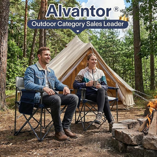 Alvantor 2PC Heavy Duty Folding Camping Chair, 300LBS Support Portable Outdoor Chair for Adults Big & Tall, Breathable Mesh, Wide Seat, Sturdy Armrests with Storage Pocket for Camping, Sports Events
