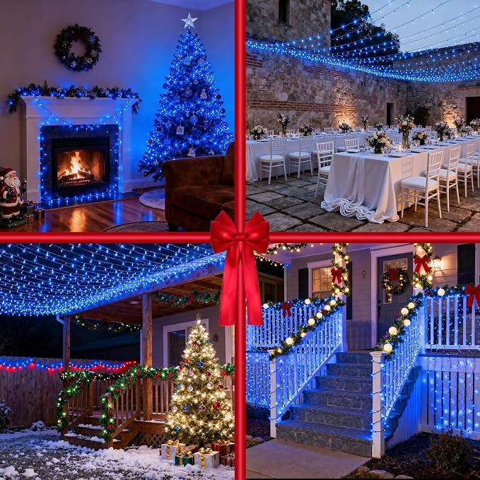 Christmas String Lights Outdoor 470FT 1500 LED Blue | Dimmable, 12 Light Styles, Memory Timer, Waterproof, 29V Safe Low Voltage, Diamond-Faceted LED, Energy Efficiency