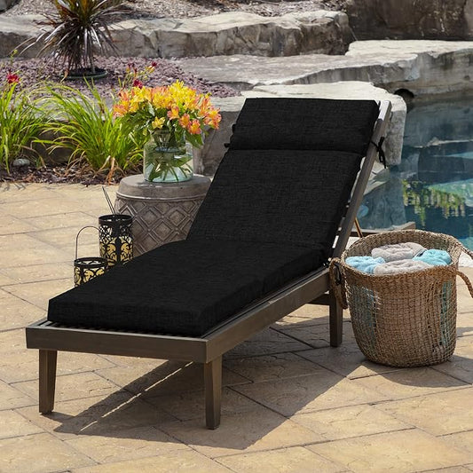 Arden Outdoor Chaise Cushion, 21 in x 72 in, Weather-Proof, Rain-Proof, Fade Resistant Patio Cushion for Chaise Lounger Black Leala | Lounge Cushion, Weather-Proof, Rain-Proof, Fade Resistant for Chaise Lounger, Mold and Mildew Resistant