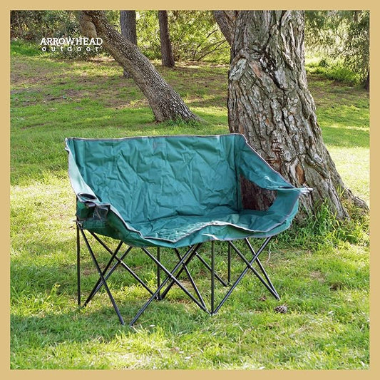 ARROWHEAD OUTDOOR Portable Folding Double Duo Camping Chair Loveseat | 2 Cup & Wine Glass Holder, Carrying Bag, Supports up to 500lbs, Beach, Tailgating, Fishing, Patio, Hunting, Backyard, Picnic