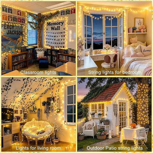 JMEXSUSS Outdoor String Lights Indoor for Bedroom, Classroom Lights Plug in | 200 LED 66 Ft Twinkle Christmas Tree Lights for Wedding Room Wall Yard Patio Classroom Decor, Connectable, Warm White