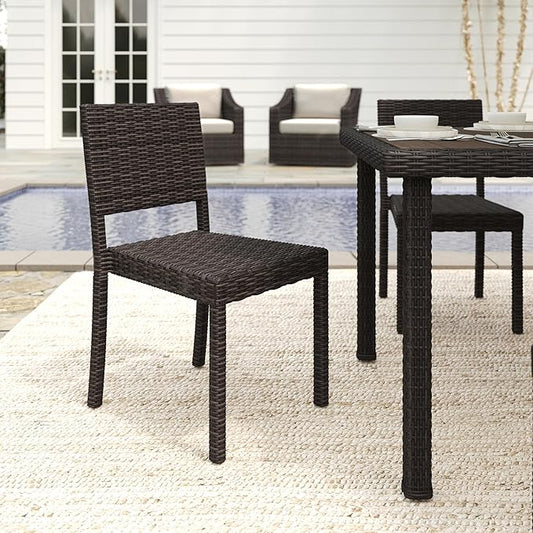 Martha Stewart Bedford Indoor-Outdoor Stackable Patio Chair with Rattan Wicker Finish in Brown