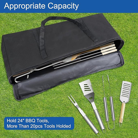 BBQ Tool Storage Bag, Heavy Duty Tools Bag, 600D Oxford Cloth, Outdoor Grill Accessories Bag for Camping Picnic Trip (22X5X8Inch)
