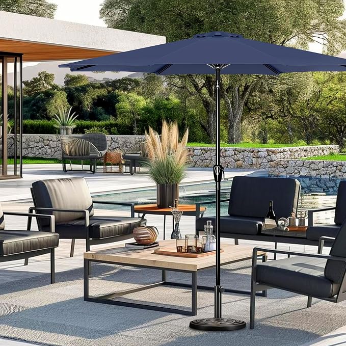 YSSOA 2 Pack 9' Patio Umbrella Outdoor Table Market Yard Umbrella with 8 Sturdy Ribs, Dark Blue