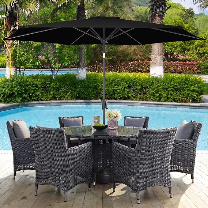 10 ft Patio Umbrella Outdoor with Push Button Tilt, Black | UV Protection, Waterproof, Large Porch Deck Umbrella for Pool, Table, Garden, Backyard, Provides Shade