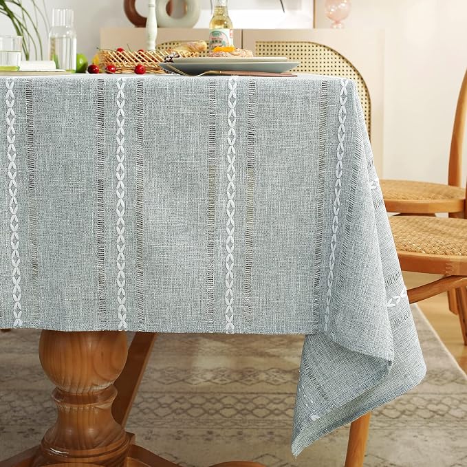 Chassic 60 x 84 inches Farmhouse Style Linen tablecloths, Wrinkle Resistant Washable Dining Room Table Cloths for Rectangle Tables - Hemstitch Light Grey