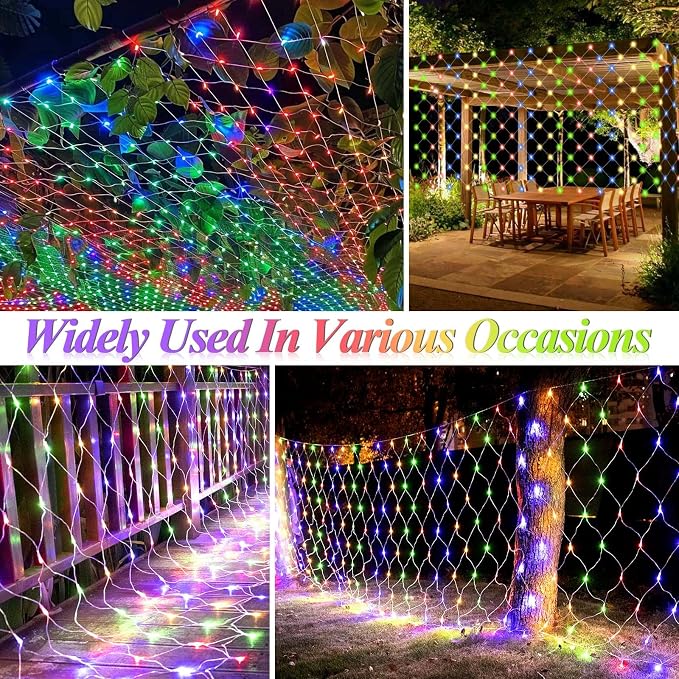 LitHome 14.8FT x 5FT Christmas Net Lights Outdoor Mesh Lights Connectable | 8 Modes 300 LED Waterproof Multicolor Christmas Mesh Light for Bushes, Garden, Backyard, Xmas, Holiday Decor, Clear Wire
