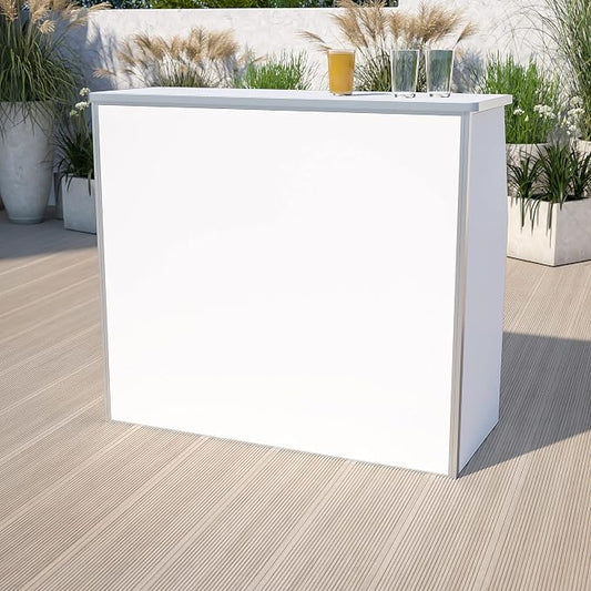 Flash Furniture 4' Folding Portable Event Bar with Top and Middle Shelves, Mobile Laminate Foldable Bar for Parties and Events, White | Portable, Durable Construction, Commercial Use